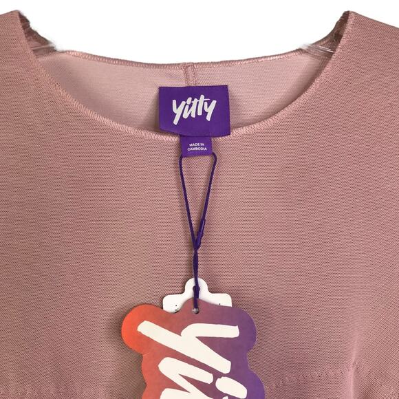 Yitty Bodysuit Women's Sz S Pink/ Skintone Mesh Me Smoothing Sleeved Thong NWT - Picture 2 of 7